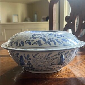 Vintage Pier 1 Blue and White Floral Ceramic Bowl